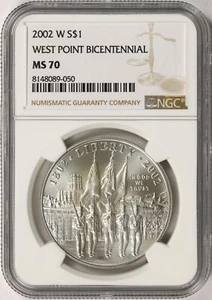 2002-W West Point Bicentennial $1 Commemorative Dollar NGC MS70 - Picture 1 of 4