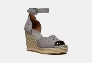 NEU Coach Größe 10 Kelsi Keilabsatz Espadrille Sandalen meliert grau Wildleder Nieten - Bild 1 von 7