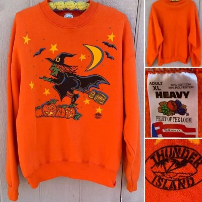 Vintage Halloween Sweatshirt witch pumpkins Thunder Island adult XL 90s  - Image 1 of 4