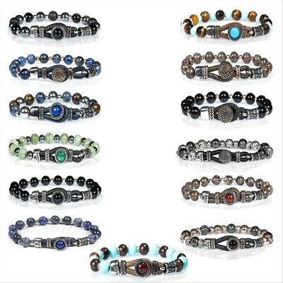 Bracciale Uomo GERBA LAB in Pelle con Pietre Naturali e chiusura a Cappio - Immagine 1 di 2