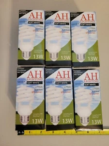 6 Fluorescent Mini Spiral 13W (60W Equal) CF13 Light Bulbs E26 Base Soft White - Picture 1 of 12