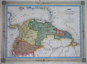 1846 ORIGINAL MAP COLOMBIA VENEZUELA ECUADOR GUIANA GUYANA BOGOTA QUITO TRINIDAD - Picture 1 of 8