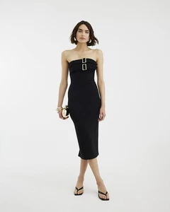 Vestido midi de crepé negro River Island para mujer talla XS - Imagen 1 de 11
