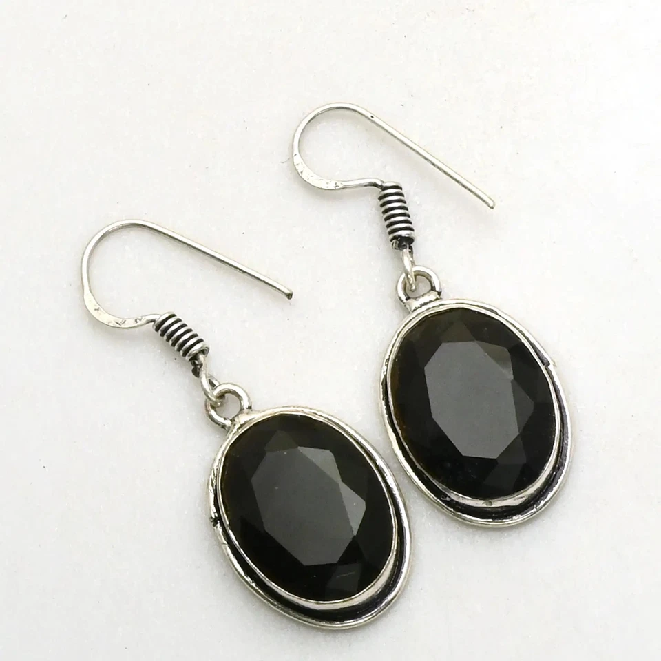Black Onyx Gemstone Handmade Drop Dangle Earrings Jewelry Gift 1.4" AE-94166 - Image 1 of 1