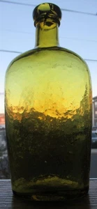 Sparkling Strongly Whittled Light Yellow Olive Pint Single Seam Whiskey Flask - Picture 1 of 13
