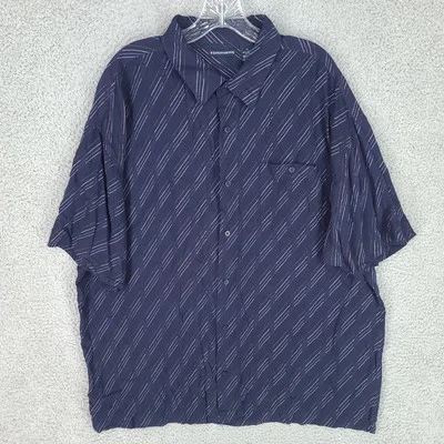 Camisa Knightsbridge Para Hombre 2x Grande Abotonada Manga Corta Azul Rayas Rayón Foto 1 de 4