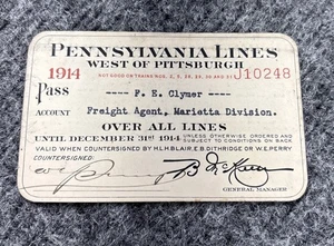 1914 Railroad Pass Pennslyvania Railroad CO J10248 Agent Thick Stock Signed - Picture 1 of 9