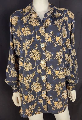 Impresiones Años 90 Botón Delantero Negro Con Patrón Floral Dorado 16W Foto 1 de 4