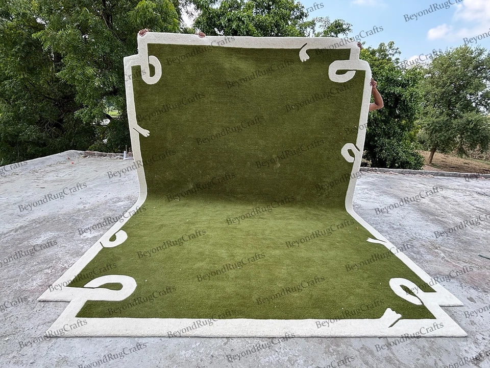 Hand-Tufted Wool Rug 9×12 ft - Nordic Knots Green Design, Handmade Area Rug 8x10 Foto 1 de 4