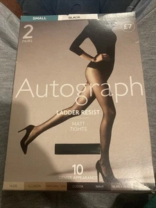 M&S Autograph Ladder Resist Matt Tights Denier 10 Black S 2 Pairs - Picture 1 of 3