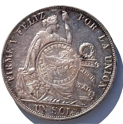 1894 Guatemala Peso w/ 1/2 Real Counter-Strike on 1892 Peru Un Sol.  Silver Coin - Image 1 of 4