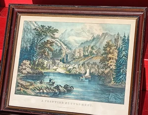 Currier & Ives A FRONTIER SETTLEMENT - Formato Medio - Enmarcado - Escena Out West - Imagen 1 de 14