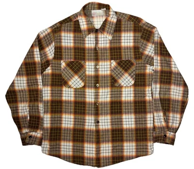 Vintage 70s Sears Kings Road Plaid Flannel Casual Button Work Shirt Mens Large - Image 1 of 4
