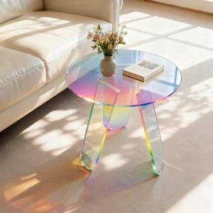 Mesa auxiliar de acrílico premium 18,11 x 17,52 pulgadas transparente moderna mesa de centro iridiscente - Imagen 1 de 17