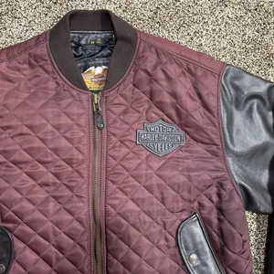 Harley Davidson Leder Motorrad Jacke gesteppt schwarz weinrot Biker Größe M - Bild 1 von 21
