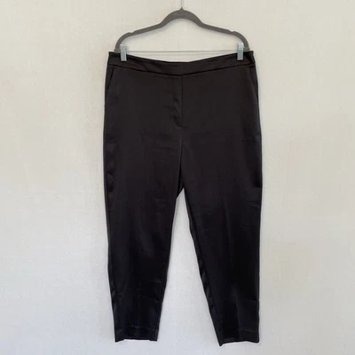 Pantalones al tobillo CHICO’S para mujer talla 2,5 EE. UU. 14 negros satinados delanteros planos pierna cónica Foto 1 de 4