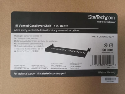 StarTech 1U Vented Cantilever Shelf w/ 7in Depth for Server Cabinets - Image 1 of 4