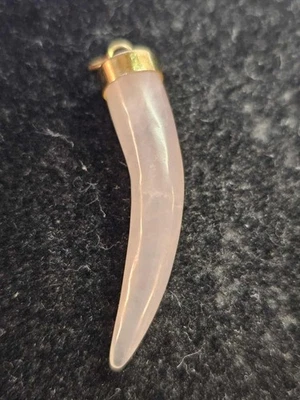 Horn Cornicello Rose Quartz Pendant goldtone bail- S155 - Image 1 of 3
