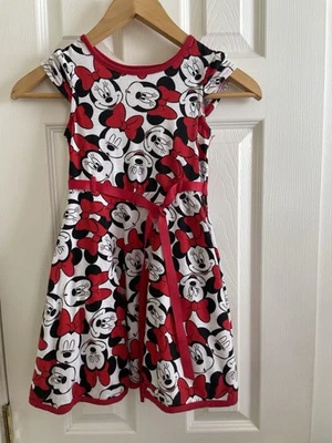 VESTIDO DISNEY MINNIE MOUSE ESTAMPADO FALDA COMPLETA CINTURÓN TALLA 5 NUEVO Foto 1 de 4