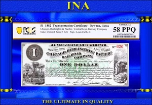 Moneda obsoleta Iowa Newton 1882 Chigago Burlington Pacific RR EE. UU. GRADUACIÓN PROFESIONAL 58 PPQ - Imagen 1 de 2