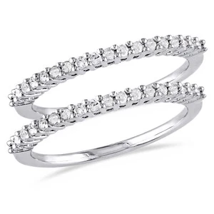Amour Sterling Silver 1/3CT TDW Diamond 2-Piece Stackable Semi-Eternity Ring Set - Picture 1 of 4