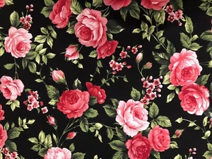 10 Yards. Shabby chic Romantic Roses cotton. Victorian Red Pink Roses. - Picture 1 of 4