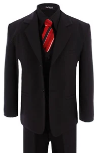 G190 Black Shirt/Red Tie Boy Formal Tuxedo Tux Suit Set Sizes Baby to Teens - Picture 1 of 54