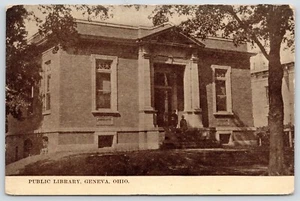 Geneva Ohio~Kids on Steps of Carnegie Public Library~Now Court House~c1910 Sepia - Picture 1 of 2