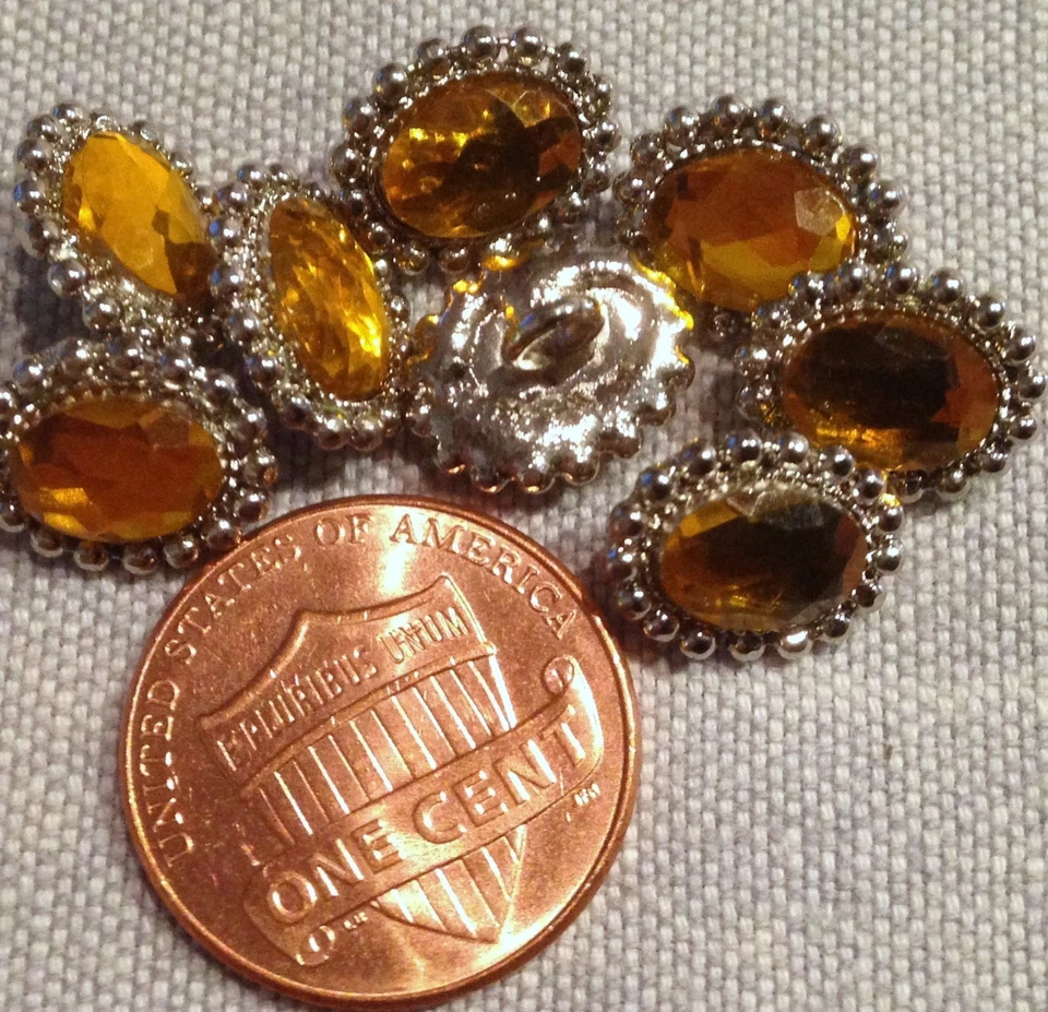 8 botones cabujón facetados amarillo dorado metal tono plata ovalados 7/16 11,5 mm 7996 Foto 1 de 1