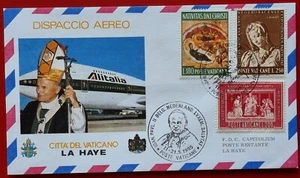 VATICAN 1985 NEDERLAND AIRMAIL SPECIAL FLIGHT AL ITALIA POPE JOHN P DEN HAAG D27 - Bild 1 von 2