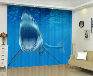Open Mouth Large Shark Sea Digital Printing 3D Blockout Curtains Fabric Window - Bild 1 von 4
