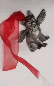 Pewter Guardian Angel Chihuahua Dog Medallion Jeweled Stud Colllar Red Ribbon NR - Picture 1 of 7