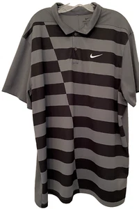 Nike Golf Dri Fit Mens XXL Short Sleeve Gray Black Stripes Logo Polo Shirt - Picture 1 of 10