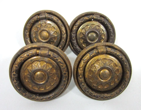 Antique Art Nouveau Drawer Pull Ring Metal 2" Round Backplate Metal Lot of 4 Cover