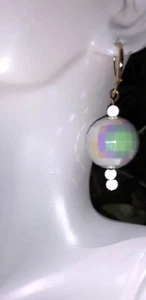 Discokugel Hochzeit Party weiß pastell Ohrringe Statement Tanz lang XL Mod selten - Bild 1 von 9