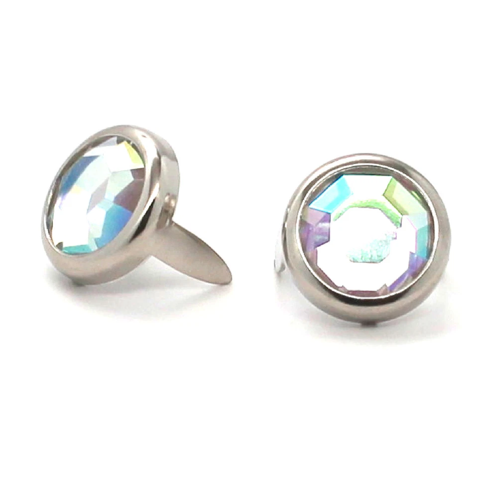 Manchas de cabeça de prego de latão niquelado a strass Abalone 10 peças 1/2" diâmetro 1330-49 - Imagem 1 de 1