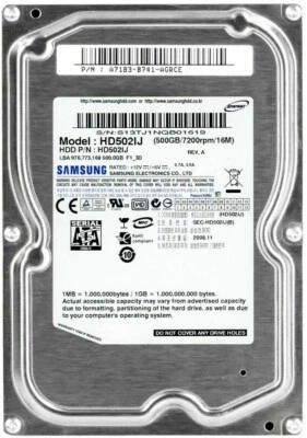 Hard Drive Samsung Spinpoint F3 HD502IJ 500GB 16MB 7200U/Min SATA II 3.5'' Inch - Image 1 of 3