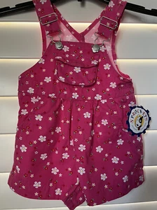 NWT Vintage Sprockets Dark Pink White Floral Print Shortalls Overalls 6-9 Months - Picture 1 of 4