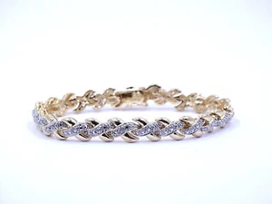 ROSS SIMONS Diamond 14k Gold on 925 Silver KISSES "X" Link TENNIS Bracelet 7-3/8 - Picture 1 of 6