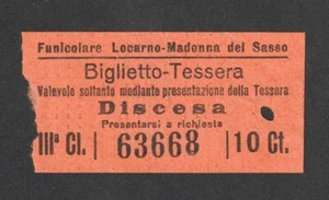 VINTAGE FUNICOLARE LOCARNO - MADONNA del SASSO SWISS FUNICULAR RAILWAY TICKET - Foto 1 di 1
