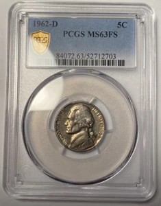 1962-D Jefferson Nickel PCGS MS63FS Rare In Full Steps - Picture 1 of 4