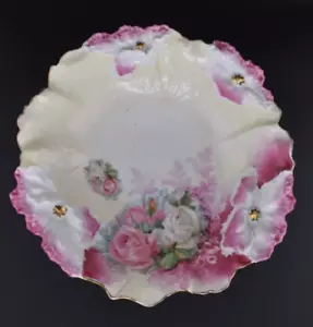 Antique RS Prussia 1880's-1917 Flower Mold Embossed Bowl Pink White Gold Accents - Picture 1 of 5