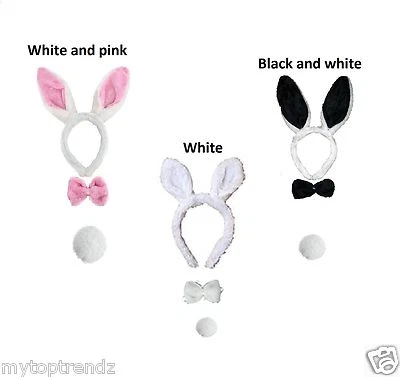 Rabbit Ears Headband Bow Tie and Tail Set Animal Fancy Dress Costume Accessory - Image 1 of 4