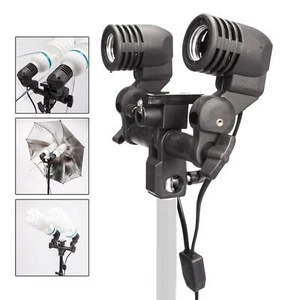 Dual Light Bulb Holder E27 Lamp Flash Photo Studio Umbrella Mount Socket Bracket - Picture 1 of 12