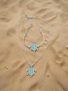 Sea Turtle Necklace and Bracelet Snap Button Jewelry Set - Picture 1 of 1