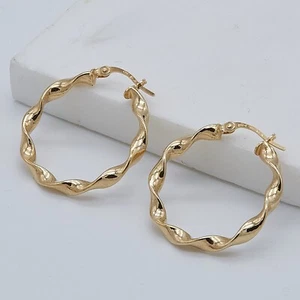 9ct Solid Yellow Gold 25mm Round Twisted Hoop Earring Brand New Gift Boxed Pair - Picture 1 of 6