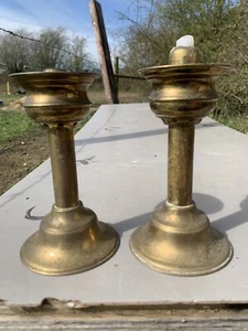 Antique Vintage Brass Spring Loaded Candle Holders X 2 - Picture 1 of 6