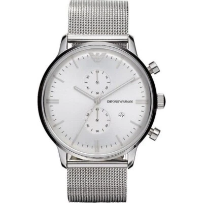 Emporio Armani Men’s Chrono Quartz Watch AR0390 Stainless Steel Silver Dial 38mm - Immagine 1 di 3