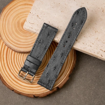 Correa de reloj de avestruz gris 18 mm 20 mm 22 mm, correa de reloj de cuero de avestruz sin relleno Foto 1 de 4