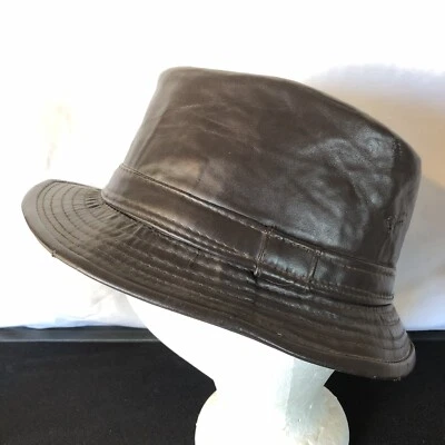 Pork Pie Hat Faux Leather Distressed Mens Medium Size 7 Pork Pie Fedora Hat - Image 1 of 4